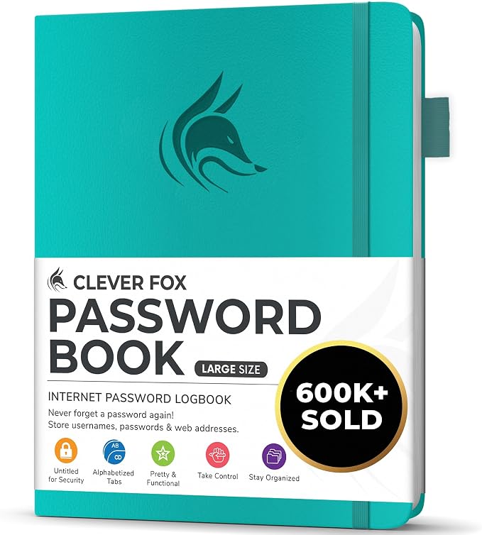 Clever Fox Password Book with alphabetical tabs. Internet Address Organizer by CleverFox