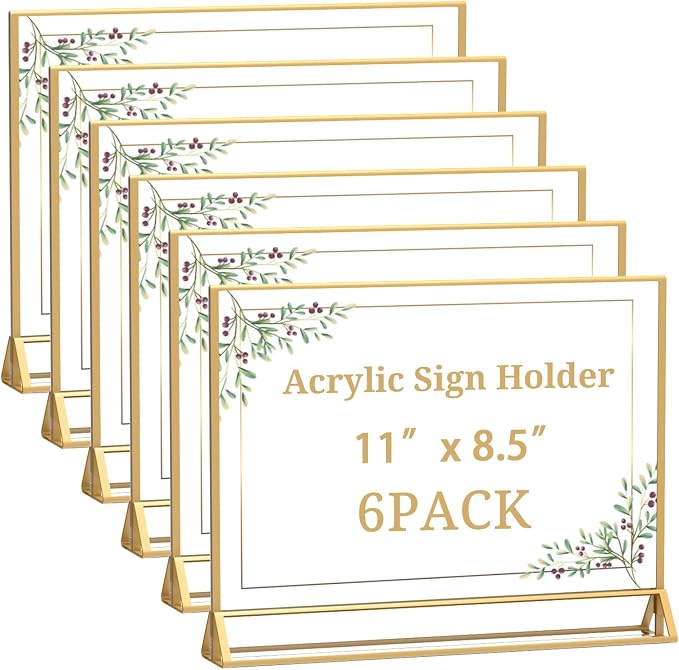 PPH-Sisy Clear Acrylic Sign Holder 11x 8.5 Horizontal Double Sided Gold Frame by PPH-SisyPurchaseNow