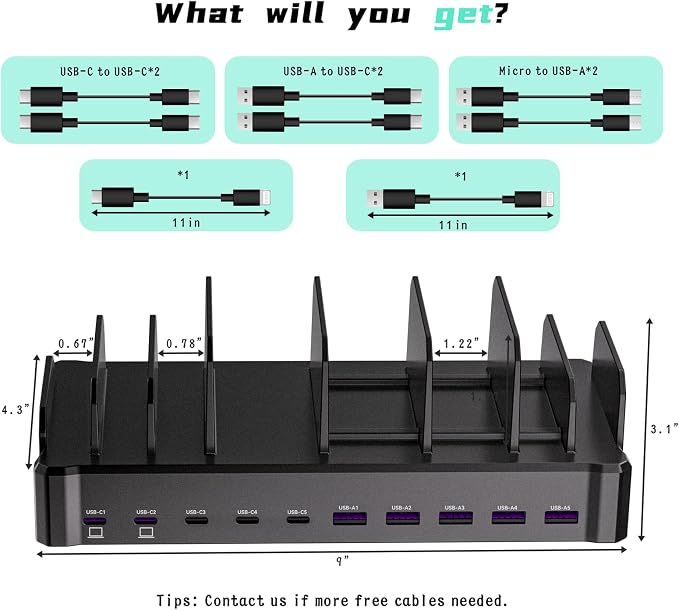 420W Charging Station for Multiple Devices, Zobirez 10-Port USB C Fast Charger - Image 7