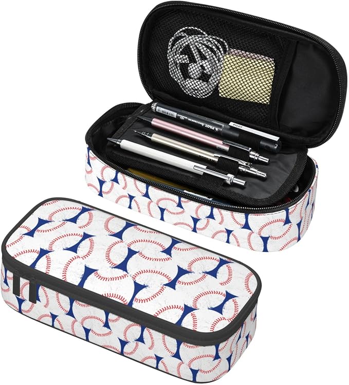 Baseball Blue White Ball Pencil Case Big Capacity Storage Pencil Pouch by HKHEHOP