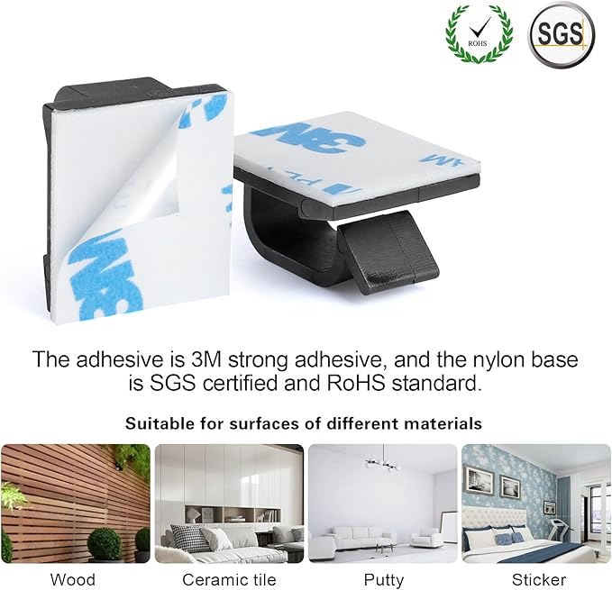XHF 120 PCS Adhesive Cable Wire Clips Black, Outdoor Christmas Light Clips - Image 3