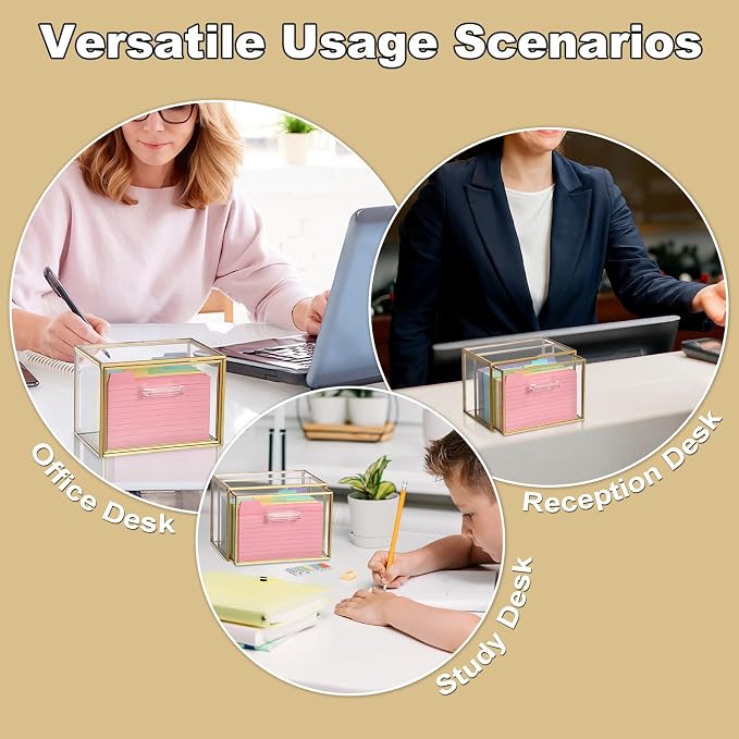 BTSKY Golden Glass Index Card Organizer Box, 3x5 Inch Index Cards Holder - Image 9