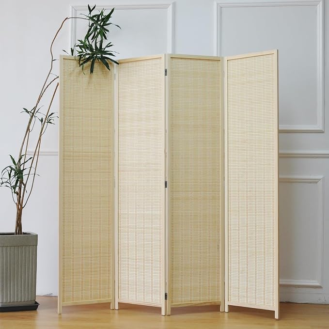 Furnnylane 4 Panel Bamboo Room Divider and Folding Panel Screen, Bamboo Panel - Image 2