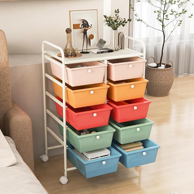 LDAILY 10 Drawer Rolling Cart, Storage Cart Organizer on Wheels, Drawer Cart - Image 2