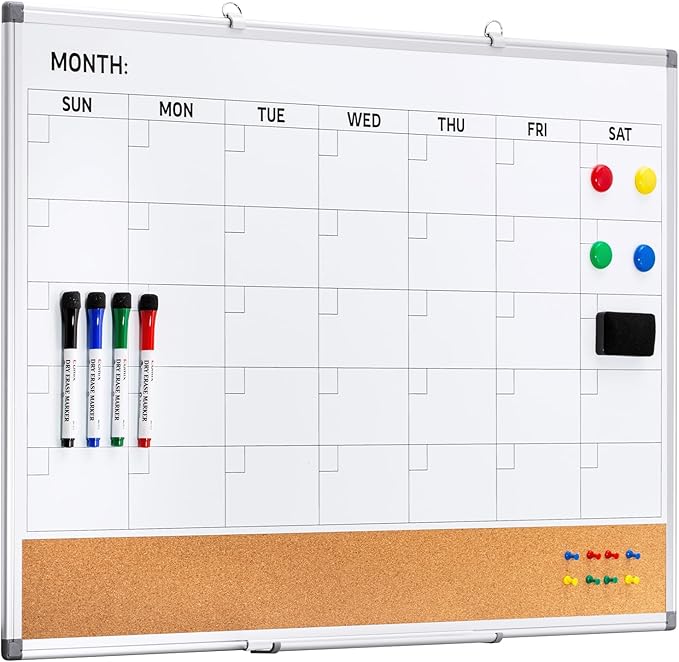 Comix Dry Erase Calendar Whiteboard Corkboard Combo, 36 * 24 inch Monthly by Comix