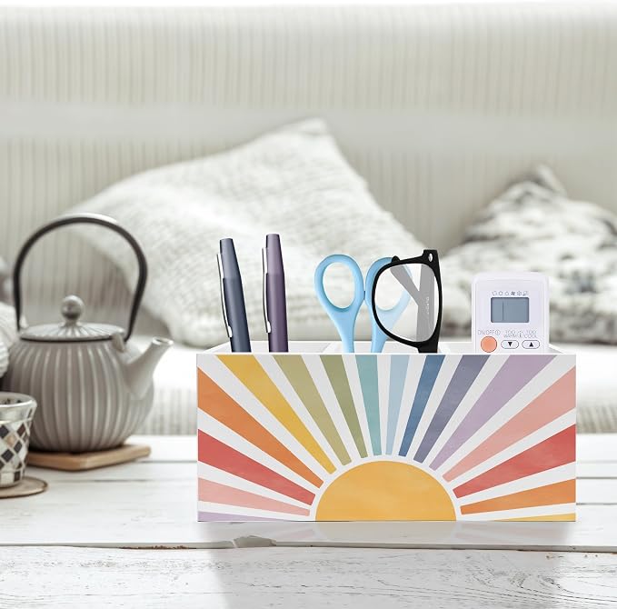 Exqcom Boho Colorful Sunshine Pen Pencil Holder, Boho Desk Office Decor - Image 2
