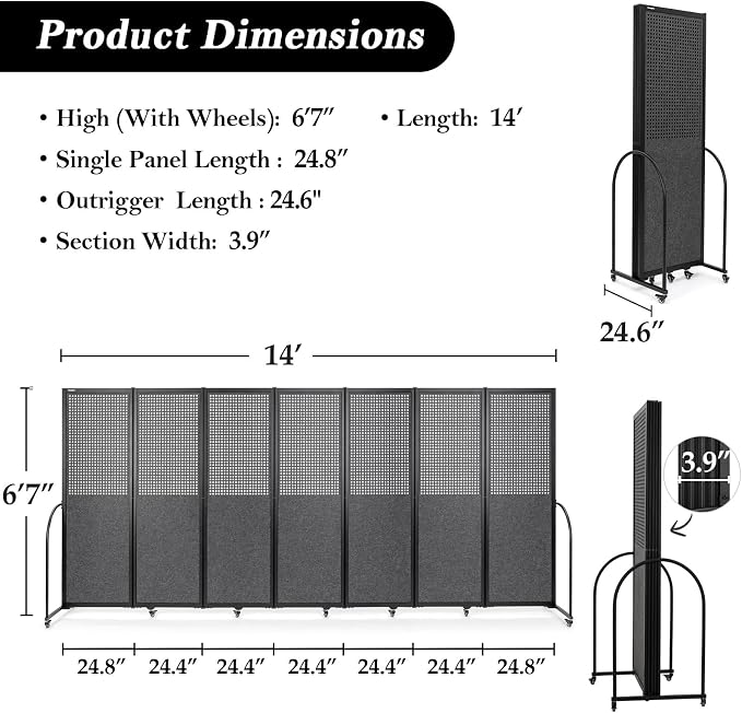 Folding Room Partition, Freestanding Privacy Divider, Portable Office Divider - Image 2