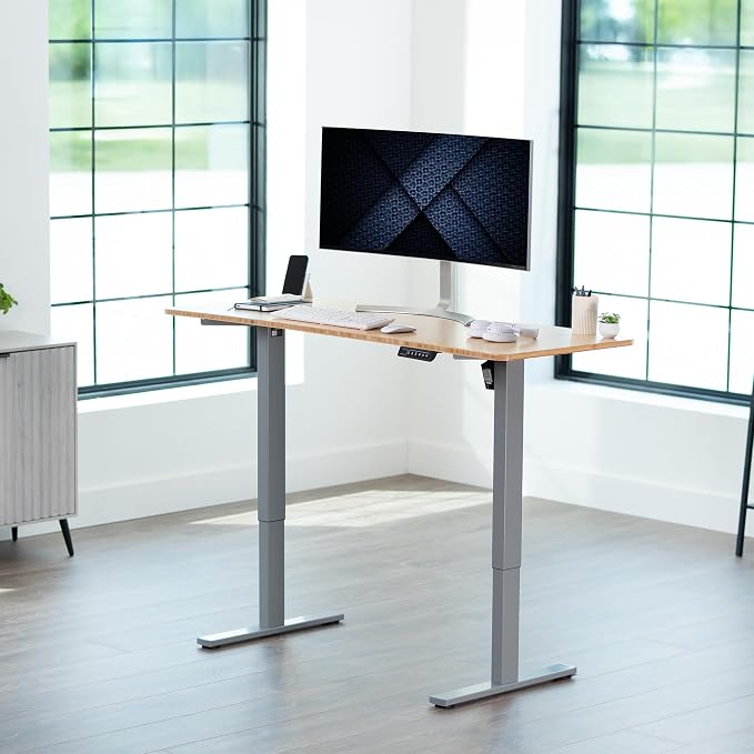 VIVO Electric 60 x 24 in Real Bamboo Standing Desk, Memory Height Adjustment - Image 2