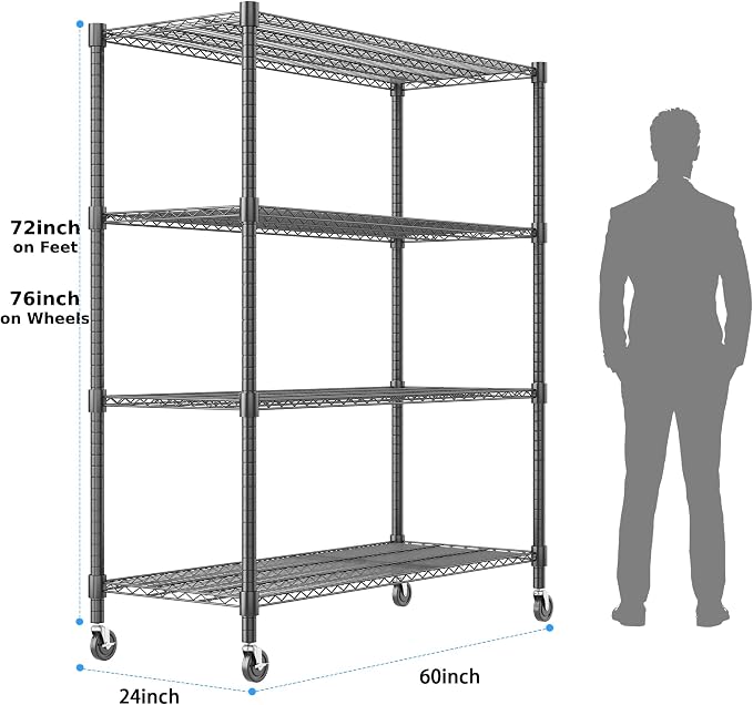 Homdox 60”W Storage Shelves, 4 Tier Heavy Duty Wire Shelving Unit - Image 3