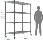 Homdox 60”W Storage Shelves, 4 Tier Heavy Duty Wire Shelving Unit - Image 3