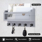 Nekon Mail and Key Holder for Wall Decorative, 11 Inch Wooden Wall Key Organizer - Image 3