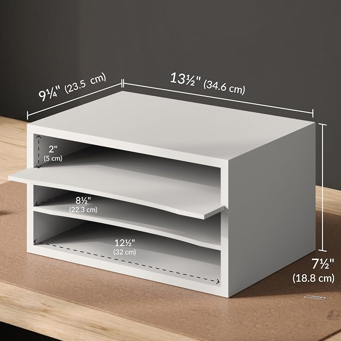 Ballucci Paper Organizer, 3-Tier Stackable Wood Desk Organizer, Document File - Image 3