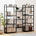 NUMENN Triple Wide 4 Tier Bookshelf, Adjustable Rustic Industrial Style - Image 6