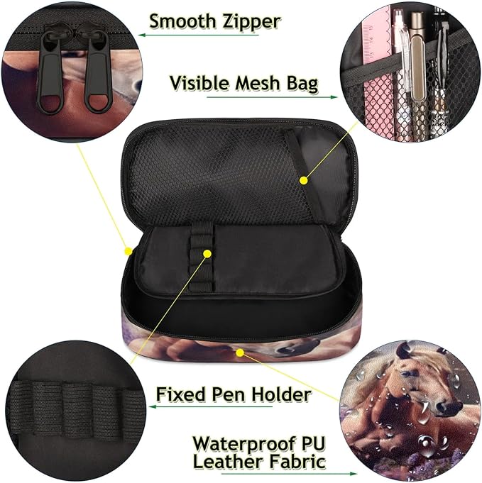 Pardick Pencil Case，Horse Lavender Big Capacity Pencil Pouch Coin Pouch - Image 5