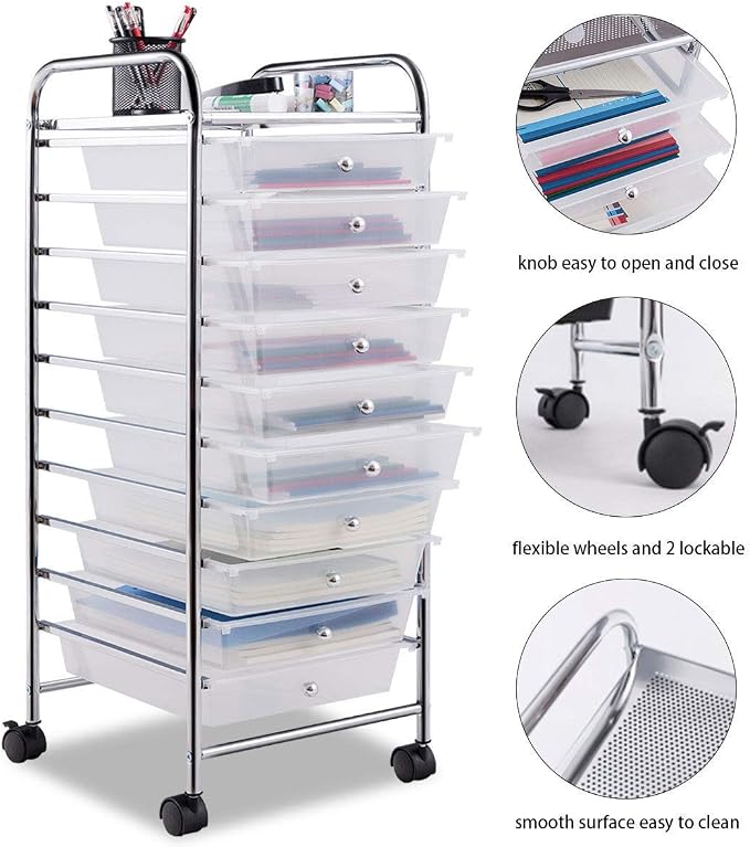 Giantex 10 Drawer Rolling Storage Cart Scrapbook Paper Office School Organizer - Image 5