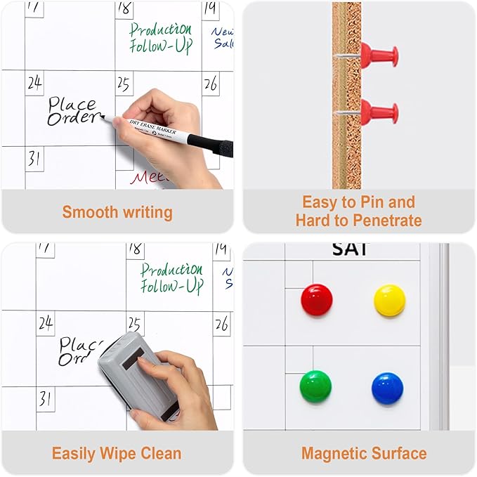 Comix Dry Erase Calendar Whiteboard Corkboard Combo, 36 * 24 inch Monthly - Image 3