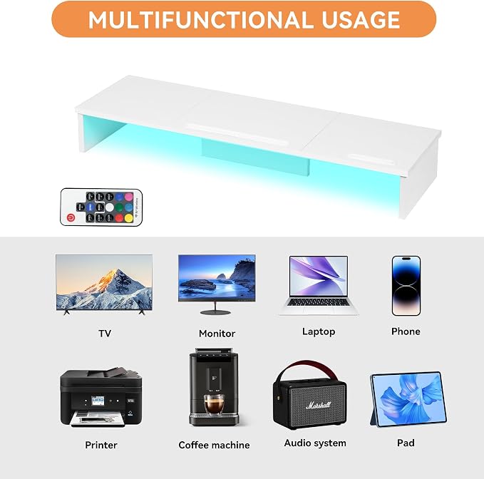 Qupui TV Riser Stand with LED Lights, 42.5in Super Large Monitor Stand with - Image 7