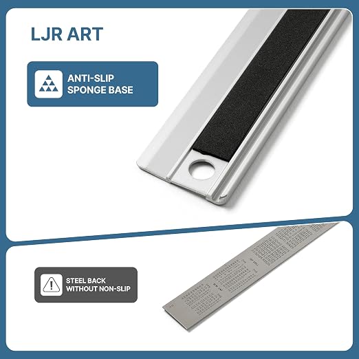 LJR ART 12 Inch Aluminum Cutting Ruler, Dual Scale Inch/Metric Measuring Tool - Image 5