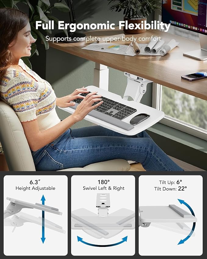 HUANUO Keyboard Tray Under Desk, 360 Adjustable Ergonomic Sliding Keyboard & - Image 3