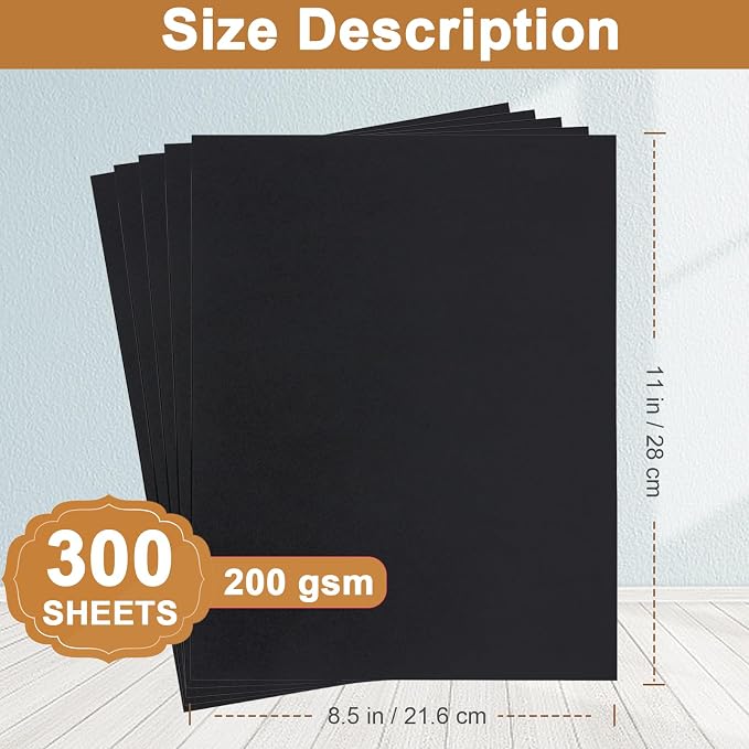 Silunkia 300 Sheets Black Cardstock 8.5 x 11 Printer Paper, 75lb Heavyweight - Image 2