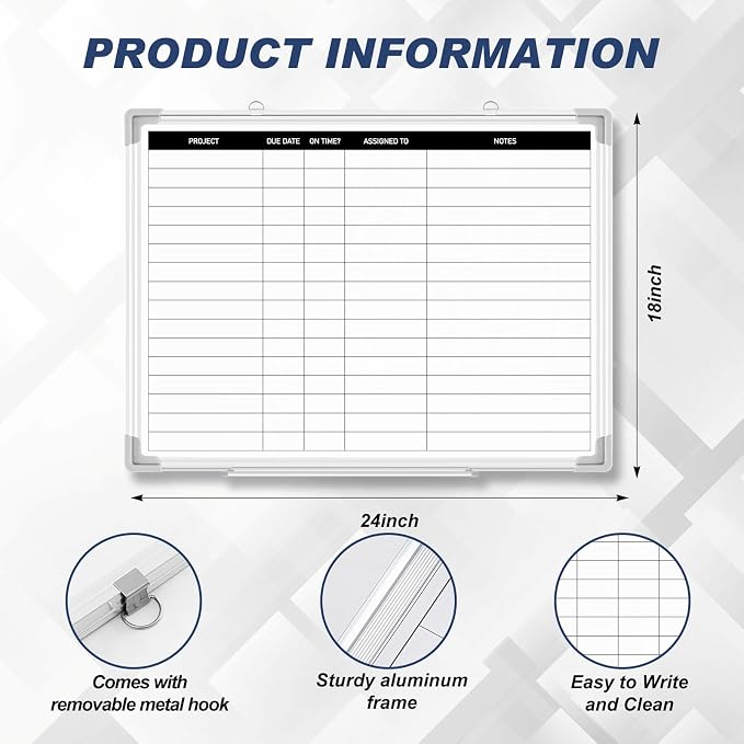 Lincia 24 x18 Project Planning Board Aluminum Frame Dry Erase Board - Image 2
