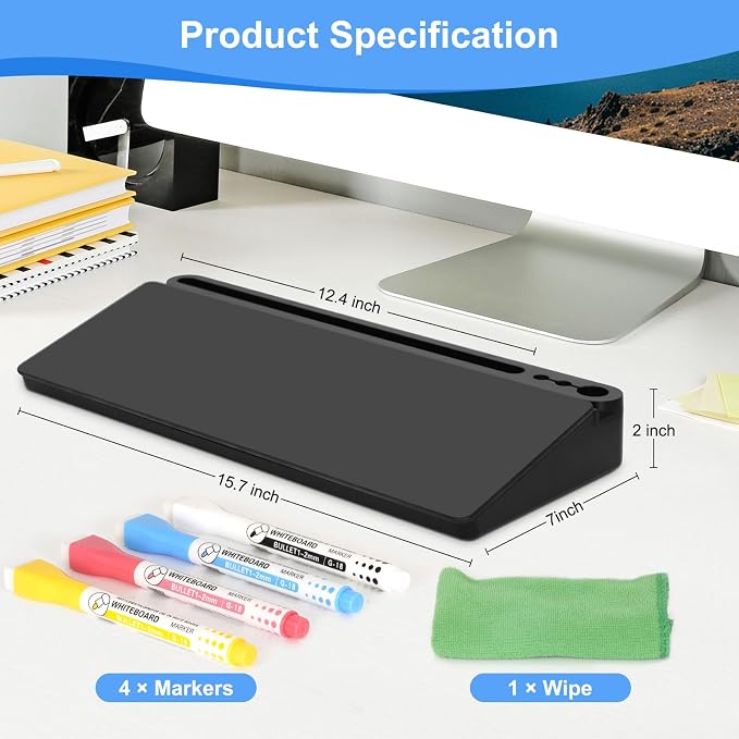 Desktop Glass Whiteboard with Storage, Desk Board with Computer Keyboard Stand - Image 6