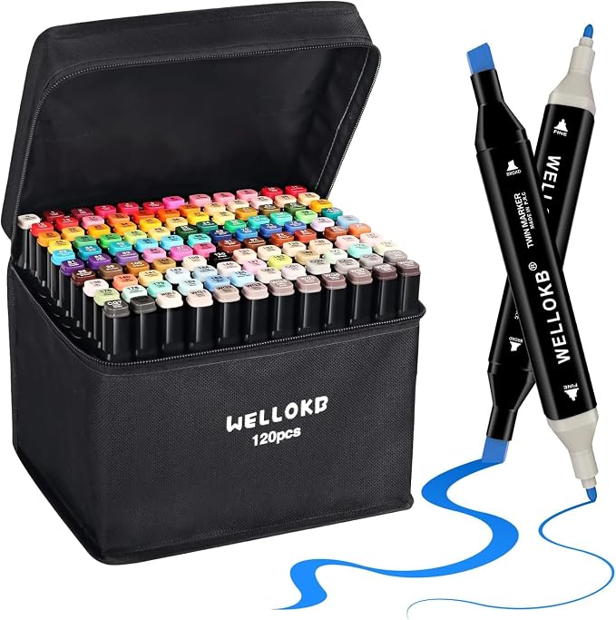 WELLOKB Alcohol Markers, 120 Colors Dual Tip Permanent Art Markers by WELLOKB