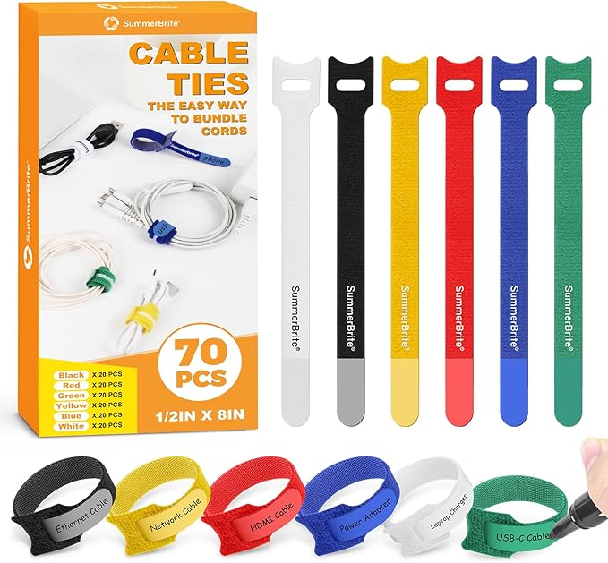 SummerBrite 70 Pack Multi-Color Cable Ties 8 Inch by Summerbrite
