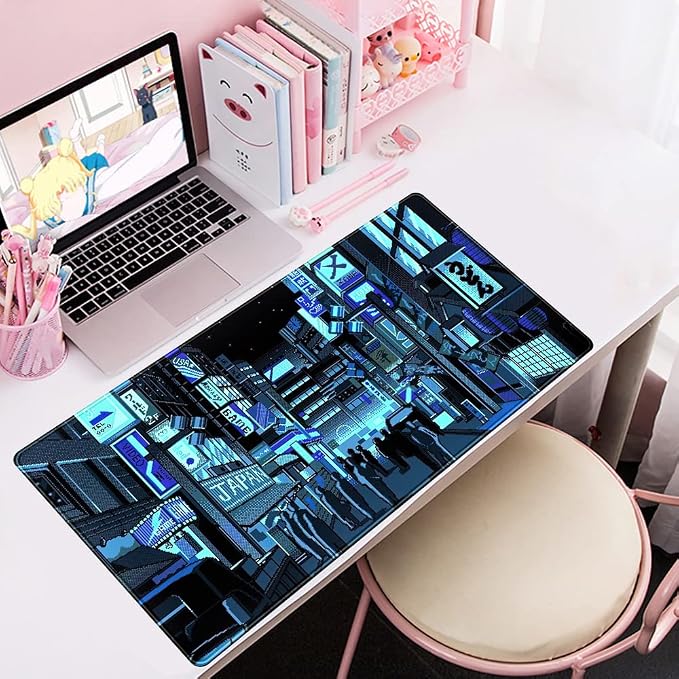 Japanese Gaming Arcade Blue Large Gaming Mouse Pad Keyboard Desk Pad Extended - Image 5