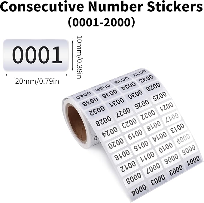 1-2000 Consecutive Number Inventory Stickers Self Adhesive Waterproof Labels - Image 2