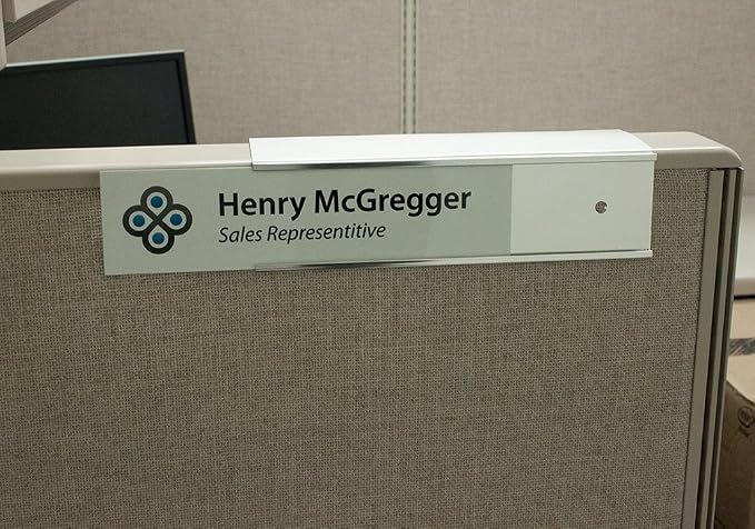 Quality Aluminum, Changeable Cubicle Nameplate Holder, Satin Silver Base - Image 4