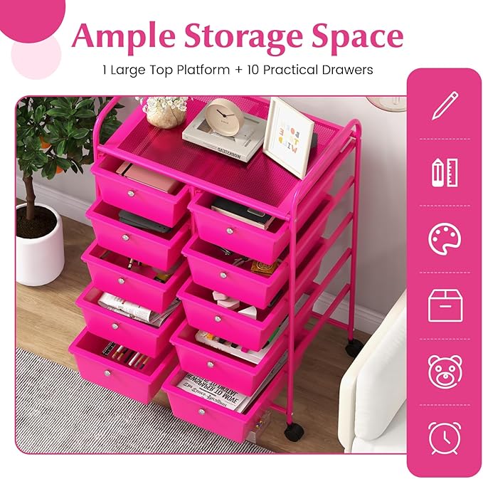 GOFLAME 10-Drawer Rolling Storage Cart, Art Craft Storage Organizer on Wheels - Image 4