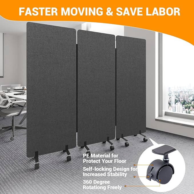 Soundproof Room Divider with Wheels, 66in Office Dividers - Image 4