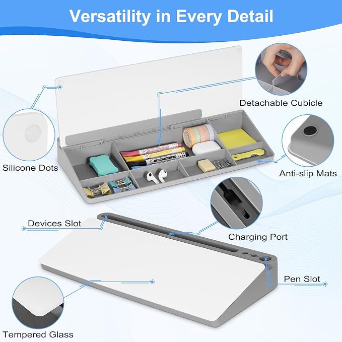 Desktop Glass Whiteboard with Storage, Desk Organizers and Accessories with - Image 7