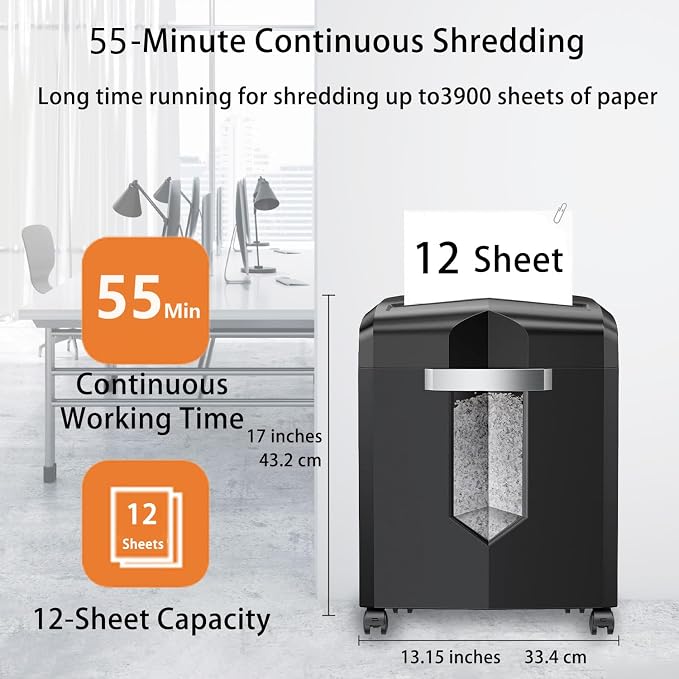 Bonsaii 12-Sheet Micro-Cut Paper Shredder, 55-Min Continuous Run, Shreds - Image 2