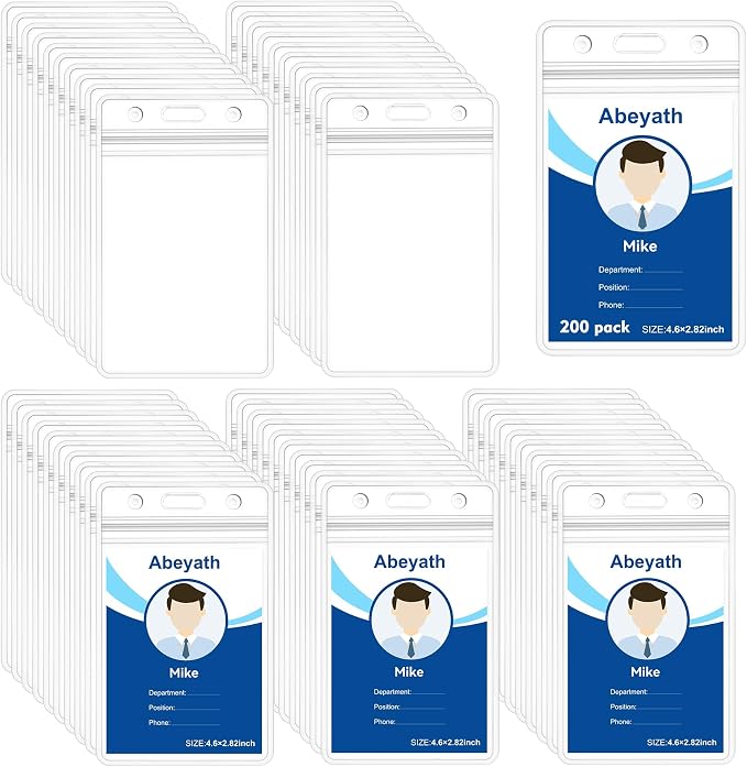 Abeyath 200 Pack Extra Thick ID Badge Holder Vertical Clear ID Card Holder by Abeyath