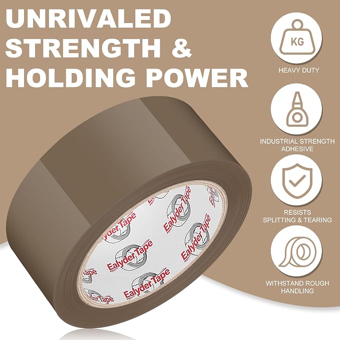 Ealyder Tape Brown Packing Tape 2 inch x 60 Yards, 6 Rolls - Image 2