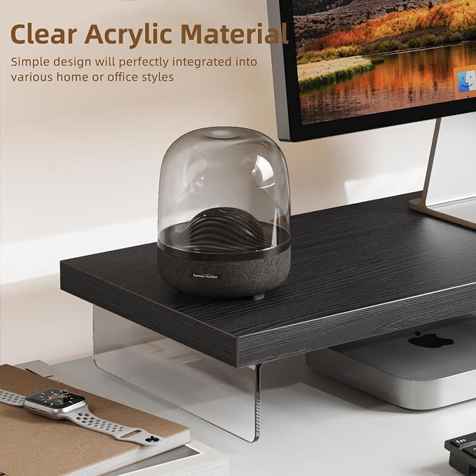 SSWOOD Dual Monitor Stand Riser, Wooden Desktop Organizer Shelf - Image 2