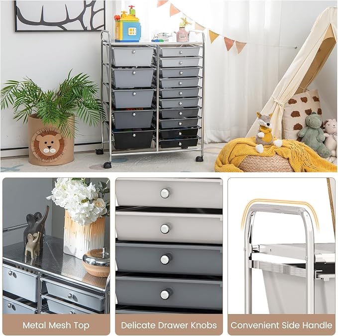 LDAILY 15 Drawer Rolling Storage Cart, Rolling Cart - Image 6