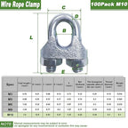 100PCS 3/8" M10 Zinc-Plated Wire Rope Clamps – Heavy Duty U-Bolt Cable Clips - Image 2