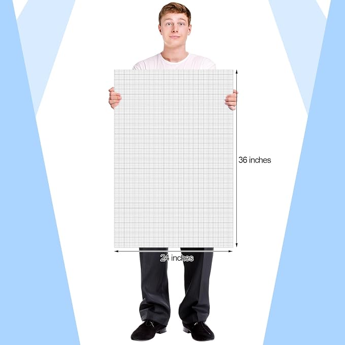 Fuyoooo 25 Sheet Graph Paper Pad 24" x 36" Large Graph 1" and 1/4" Ruled Grid - Image 2