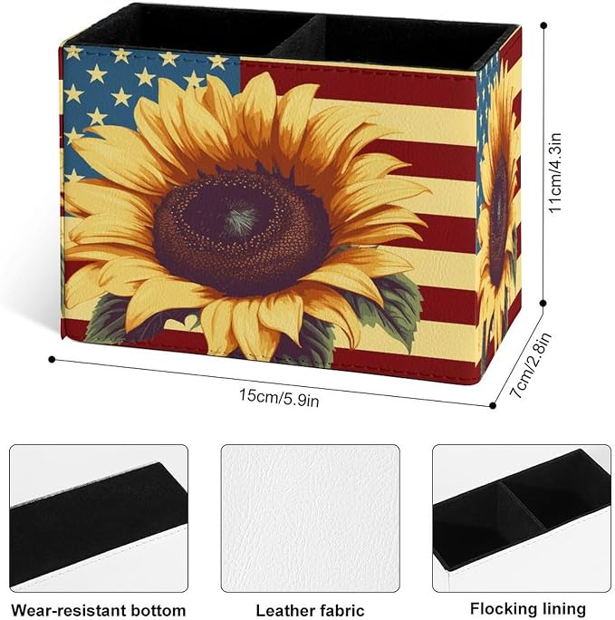 Famame Sunflower on American Flag Pencil Holder - Image 3