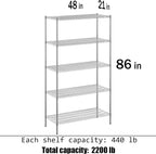 Regal Altair 21" Deep x 48" Wide x 86" Height Wire Shelving Kit | 5-Tier | NSF - Image 3