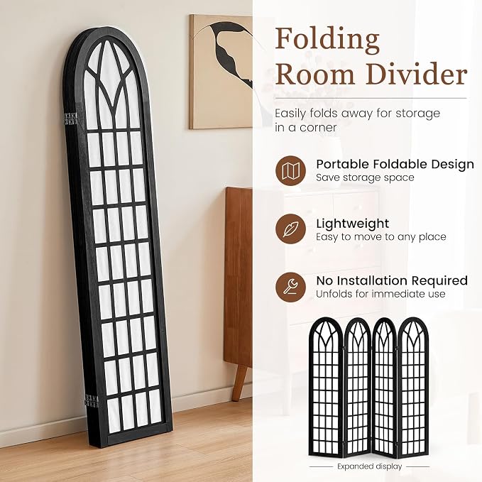 4 Panel Japanese Room Divider, Fully Assembled Wooden Privacy Screen, Shoji - Image 3
