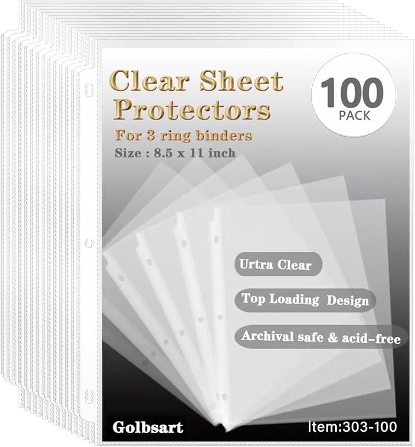 Sheet Protectors 8.5 x11 Inch, 100 Pack Page Protectors by Golbsart
