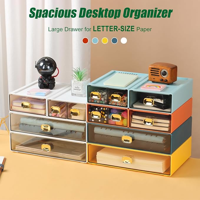 OSteed Spacious Desktop Storage Box, 1 Large Storage Drawer, Stackable Office - Image 5