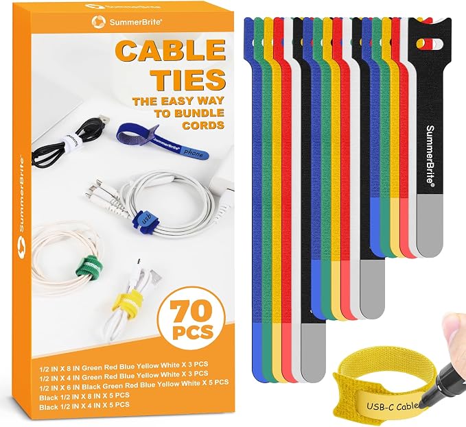 SummerBrite 70 Pack Assorted Cable Ties Multi-Color by Summerbrite