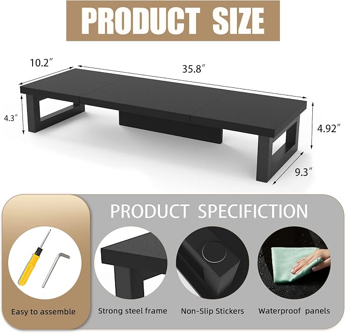 WESTREE Dual Monitor Stand Riser, Wood and Steel Monitor Stand Riser, Computer - Image 6