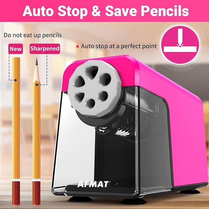 AFMAT 6-Hole Electric Pencil Sharpener Heavy Duty, Pencil Sharpener - Image 5