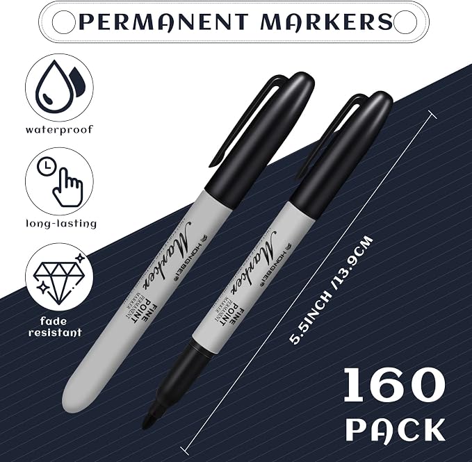 Thenshop 160 Pack Black Permanent Markers Bulk - Image 3
